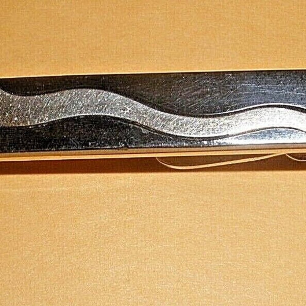 1950's Swank Tie Clip Sleek Mid-Century Modern Skinny Tie Clip Black & Gold Wave